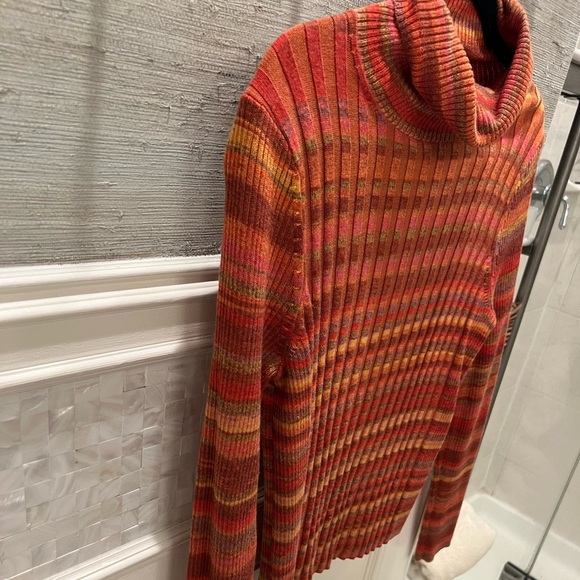 Anthropologie moth sydney turtleneck medium red orange multicolor ribbed wool - Picture 9 of 16